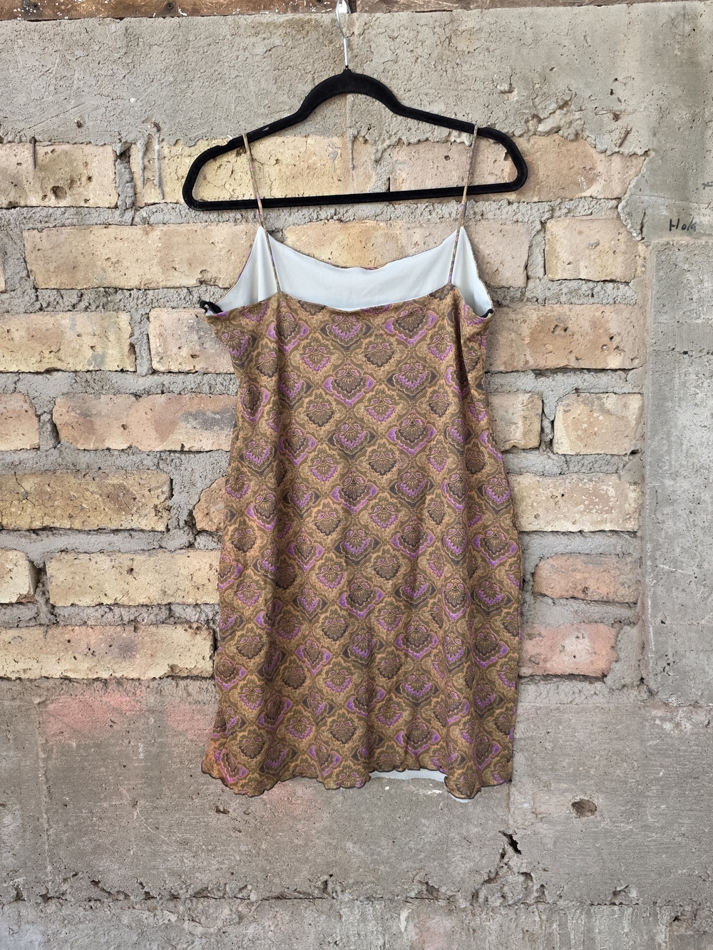 VTG 90s Q&A Collection Mesh Paisley Cami Dress Lettuce Trim Brown Purple XXL - Picture 3 of 8